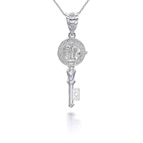 Claddagh Gold Saint Benito Reversible 2 Sided Key .925 Sterling Silver Religious Patron Saint Pendant Necklace Choice of Pendant Only or Necklace Chain Length Pendant + 16" Chain