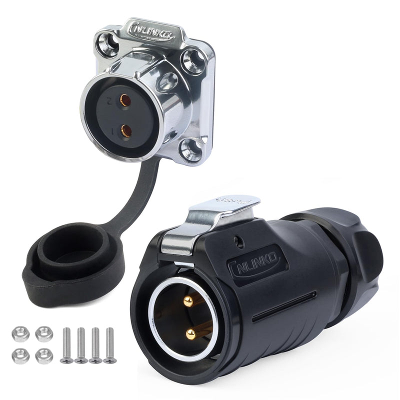 CNLINKO LP-20 Industrial Waterproof Connector IP68 Round Connector Quick Release Aviation Connector Anti-Interference Shell Aviation Connector M20 2-12 Pin Flange Socket (2 Pin) 2 Pin Black/4 Hole Female