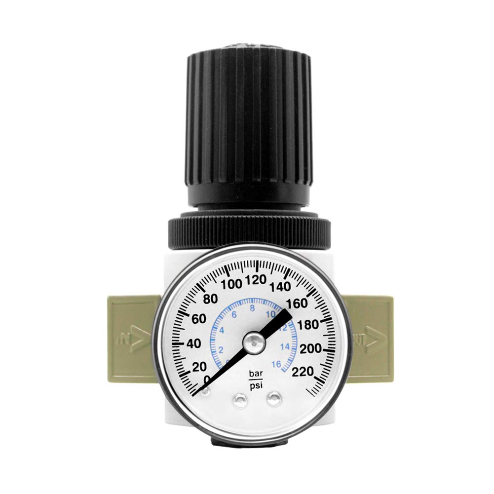 Beduan 1/4"NPT Air Pressure Regulator for Compressed Air System with Gauge,Bracket OR-02 1/4"NPT(Psi dial)