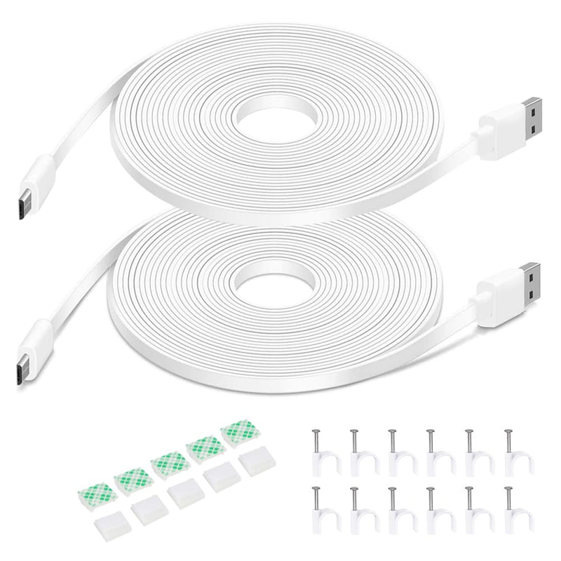 [Australia - AusPower] - 2Pack 20FT Flat Power Extension Cable for Wyze Cam v3/v4/OG/v3 Pro, Blink Mini, KasaCam Indoor, Blink Mini Pan, SimpliSafe, Eufy, Charging Power Cord for Security Camera (Not for Wyze Pan v3) 20 FT 