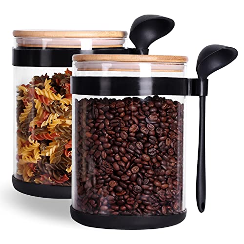 2PCS Large Glass Kitchen Canisters with Spoon and Airtight Bamboo Lids, 100 OZ Glass Storage Container for Flour, Flour and Sugar Jars for Coffee, Rice Storage 2PCS