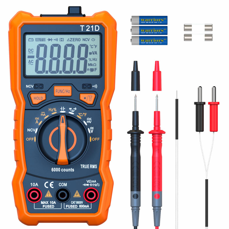 [Australia - AusPower] - Auto-Ranging Digital Multimeter, TRMS 6000 Counts AC DC Voltmeter Ohm Volt Amp Meter, Electrical Multimeter Tester with NCV, Measure Capacitance Current Resistance Temp Continuity Diode Duty Cycle up to 600V/10A 