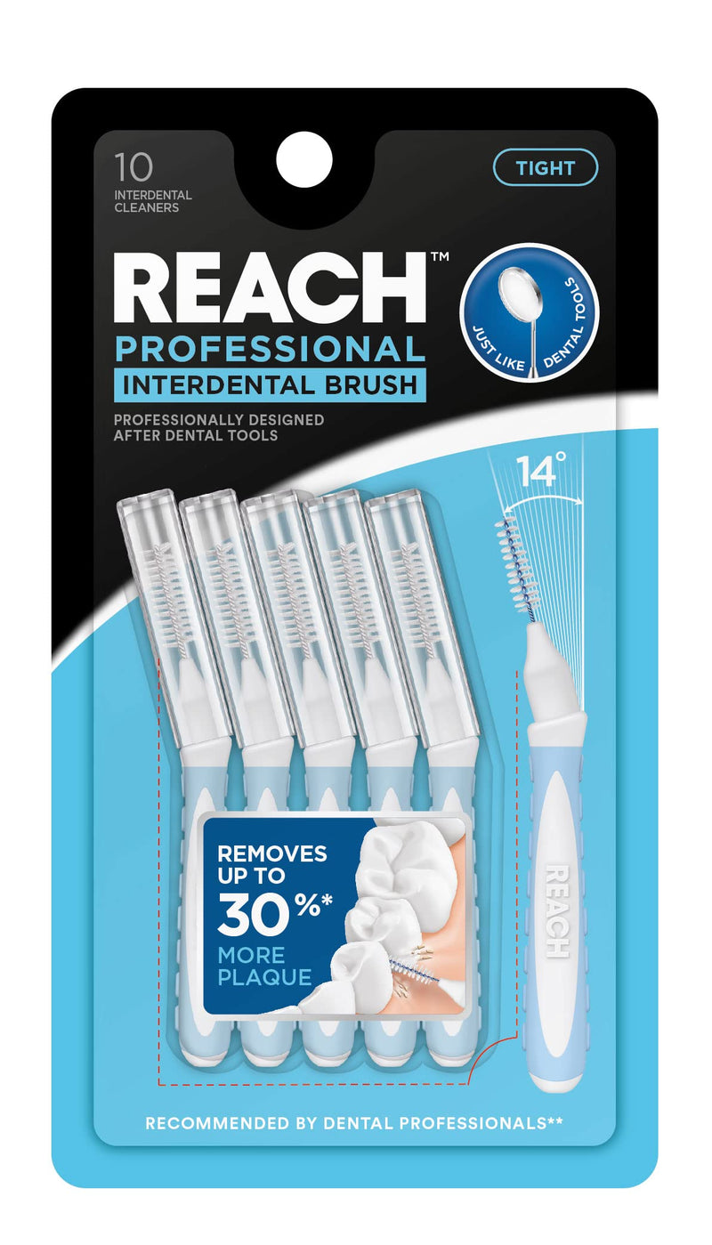 [Australia - AusPower] - Reach Interdental Brush Cleaners, Tight, 10 Count, Sensitive Gum Protection, Plaque Remover, Brushes Between Teeth & Braces, Dental Toothbrushes, Oral Care, for Adults & Kids 1 Count (Pack of 10) 
