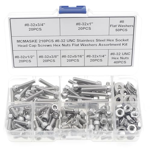 MCMASKE #8-32 UNC 304 stainless steel knurled socket head cap screw, nut and washer kit