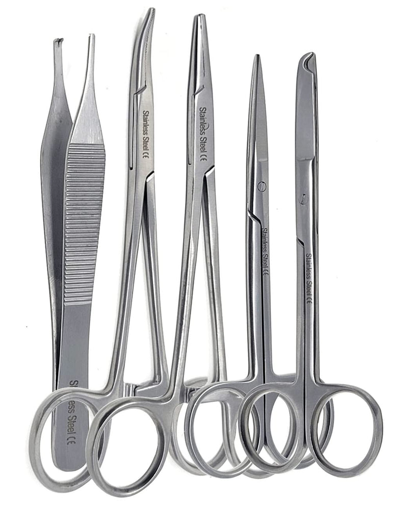 [Australia - AusPower] - Premium A2ZSCILAB 5 Pieces Veterinary Needle Holder Scissors Hemostat Forceps Tweezers Instruments (All in One) 