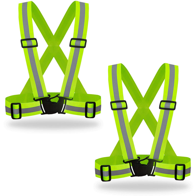 DUSKCOVE 2 Pack Hi Vis Safety Vests - Adjustable Bright Neon Color High Visibility Reflective Safety Straps Gear for Traffic Control, Running, Cycling Yellow