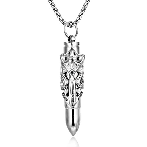 Steel Dragon Bullet Urn Ashes Keepsake Cremation Prayer Memorial Holder Locket Pendant Necklace silver color