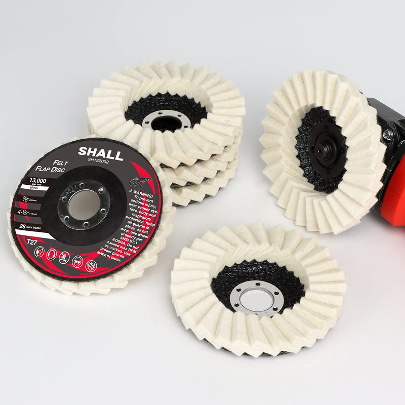 [Australia - AusPower] - SHALL 6-Pack Felt Flap Disc Abrasives 4-1/2" x 7/8" Arbor, Wool Polishing Buffing Wheel Pad for Angle Grinder 