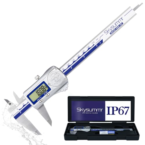 Skysummr IP67 waterproof digital vernier caliper, blue stainless steel, 6-inch 150mm LCD measuring tool