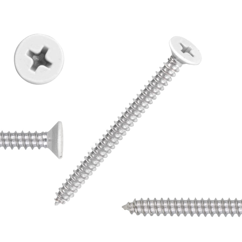 White Head 100 PCS #10X2 Stainless Steel Phillips Flat Head Wood Screws,Stainless Steel 18-8 A2(304) Screw,Home Screw Kit by QISHENG #10X2" White