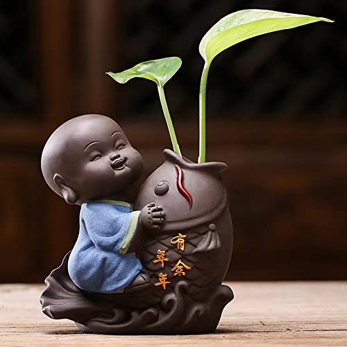 Creative Simple Ceramic no Phase Buddha Figure Monk hydroponic Flower Arrangement Device Home Office Desktop Small Ornaments (蓝色)