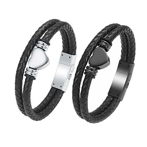 memorial jewelry Cremation Bracelet with Clasp Beads Cowhide Multi-Layer Braided Leather Urn Bracelet for Men Women 2PCS 20 cm