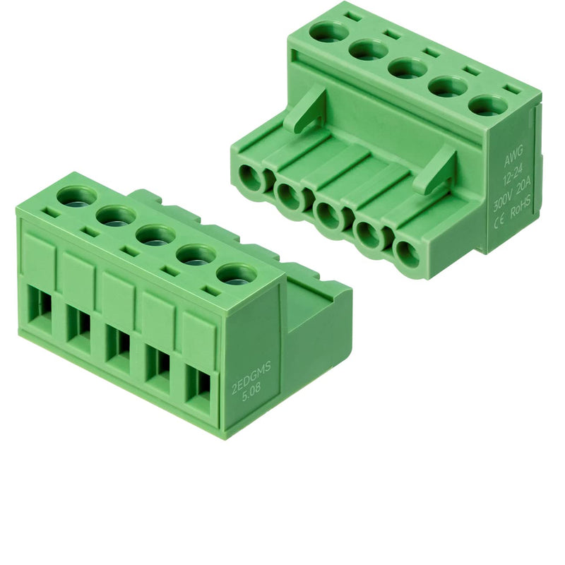 [Australia - AusPower] - 10Pcs 5 Pin 5.08mm Pitch DIY PCB Mount Screw Terminal Block Connector with 10Pcs 5 Pin Phoenix Plug 5P 