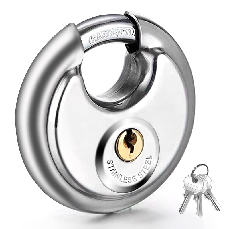 [Australia - AusPower] - Vervida® Keyed Padlock Stainless Steel Disc Lock with 3 Keys, 3/8 Inch Shackle 70mm, Heavy Duty Lock Outdoor Waterproof Storage Lock for Warehouse, Garage, Storage Locker, and Outdoors (1 Pack) 1 Pack 