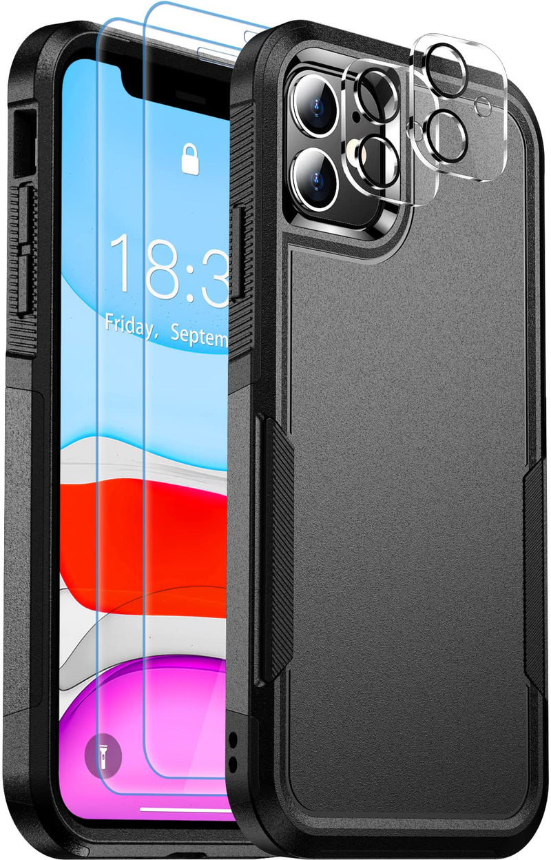 [Australia - AusPower] - SPIDERCASE Shockproof for iPhone 11 Case,[10 FT Military Grade Drop Protection],with 2 pcs[Tempered Glass Screen Protector+Camera Lens Protector] Heavy Duty Full-Body Protective Phone Case, Black 