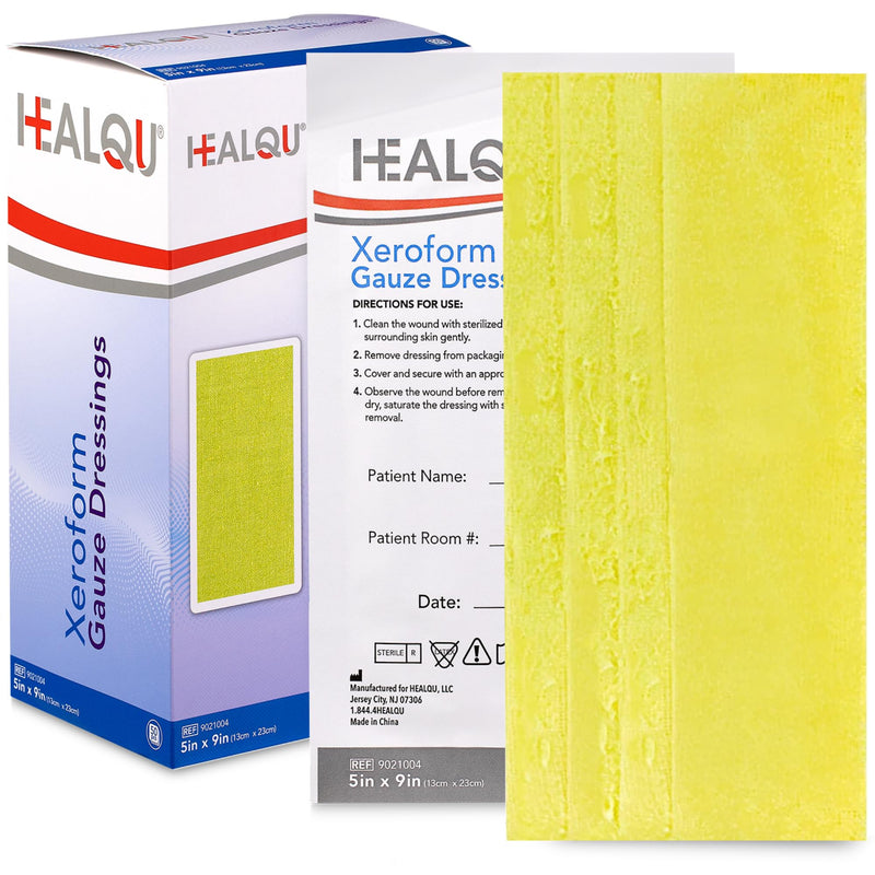 [Australia - AusPower] - HEALQU Xeroform Petrolatum Dressing 5x9 - Box of 25 Non-Adherent Gauze Pad for Low Exudating Wounds - Fine Mesh Gauze Patch Sterile for Wound Care Lacerations, Burns & Skin Grafts 5" x 9" Box of 25 