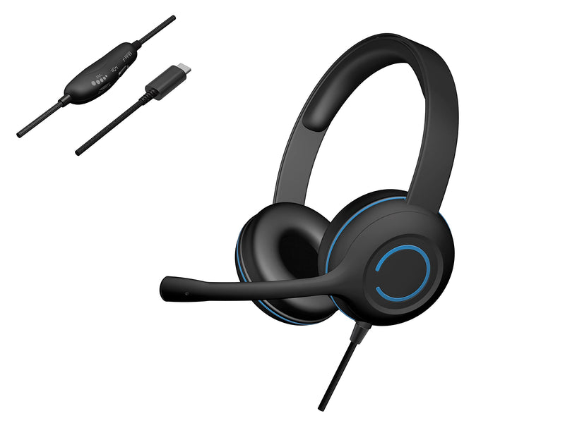 [Australia - AusPower] - Cyber Acoustics Stereo USB-C Headset (AC-5014) for PC & Mac, in-line Controls for Volume and Mic Mute, Noise-Canceling Mic with Adjustable Boom, Perfect for Classrooms or Home 