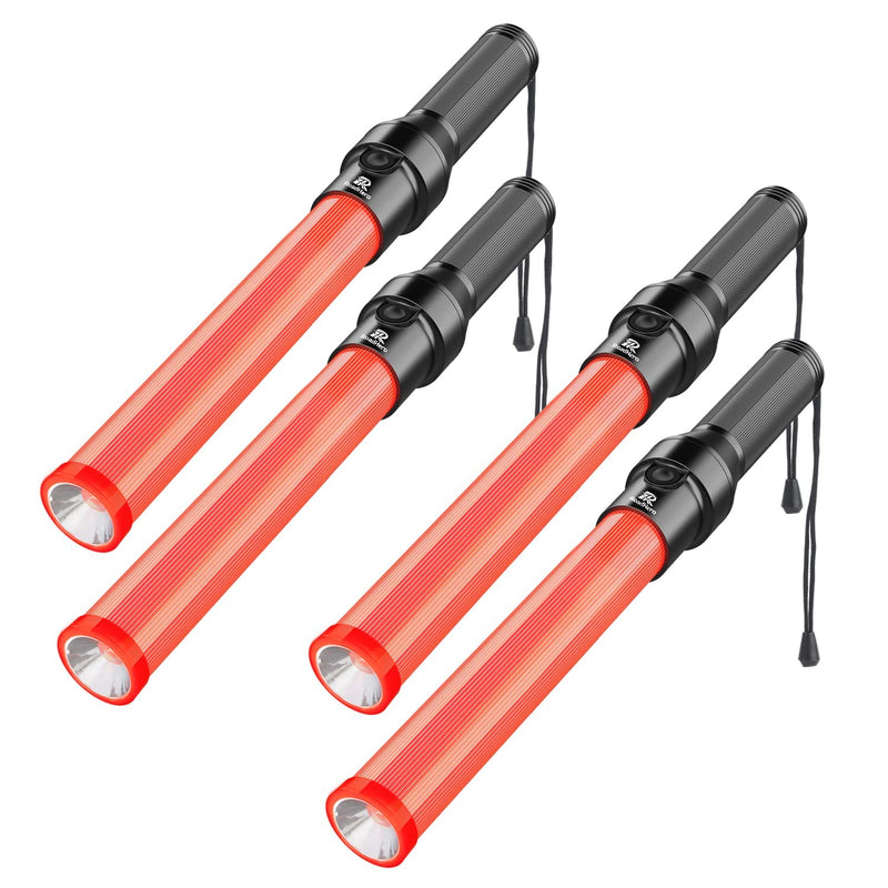 [Australia - AusPower] - 4 Pack Traffic Wand, 16Inch Led Traffic Control Baton, Night Safety Light Wands with 3 Flashing Modes, Air Marshaling Signal Wand Plus White LED on Tip for Airport, Parking, Car Directing 4 Pack of 16 inch 