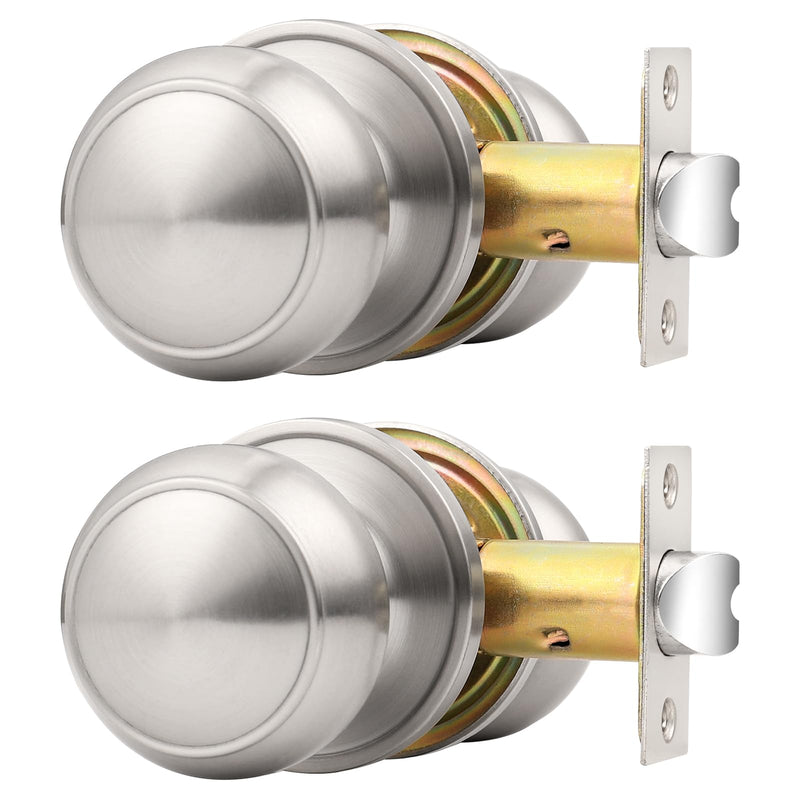 Probrico Door Knob Brushed Nickel Finish, 2 Pack Interior Door Handles with Round Rosette, Classic Colonial Knob Passage Function for Closet Hallway
