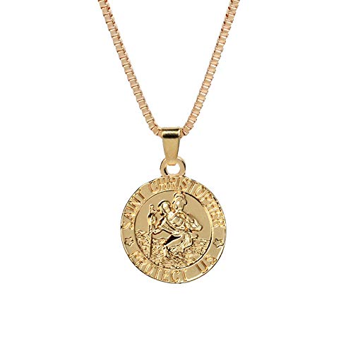 YALLNASL Gold St Christopher Necklace Mens Womens Saint Christopher Pendant Necklace for Men Women Saint Christopher Medal St. Christopher Necklace for BFF Birthday Christmas Gifts