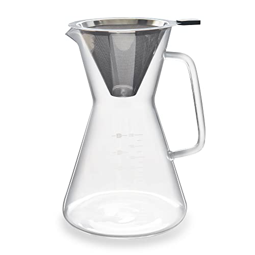 London Sip Glass Pour Over Coffee Carafe Coffee Maker with Reusable Stainless Steel Filter, Ergonomic Handle, and Easy-Pour Spout, 8-Cup (1200 mL) 40.6 Ounces