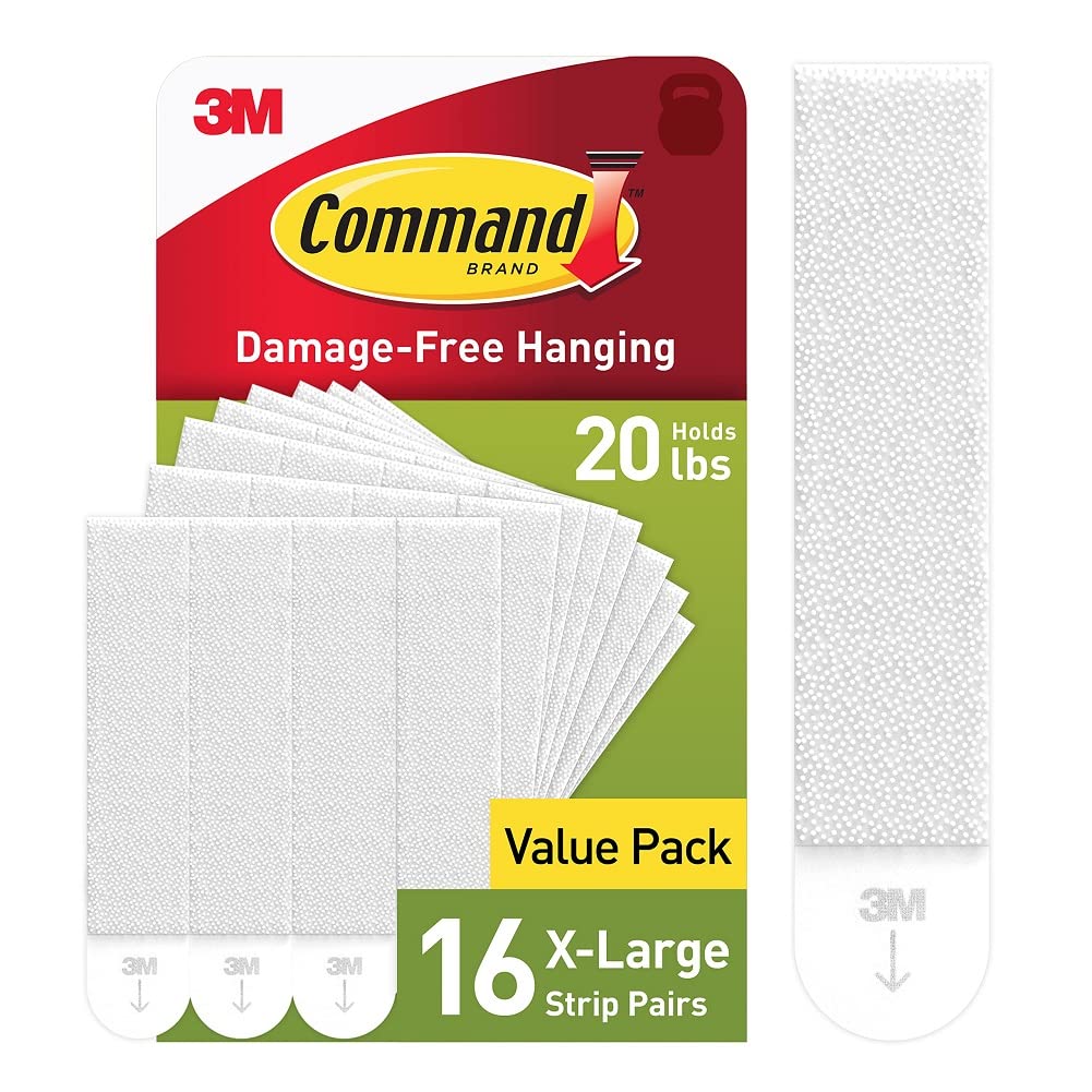 Command 20 Lb XL Heavyweight Picture Hanging Strips, Damage Free Hanging Picture Hangers, Heavy Duty Wall Hanging Strips for Living Spaces, 16 White Adhesive Strip Pairs 16 Pairs