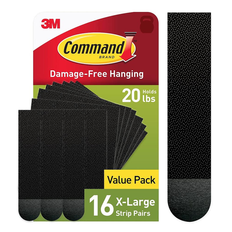 Command 20 Lb XL Heavyweight Picture Hanging Strips, Damage Free Hanging Picture Hangers, Heavy Duty Wall Hanging Strips for Living Spaces, 16 Black Adhesive Strip Pairs