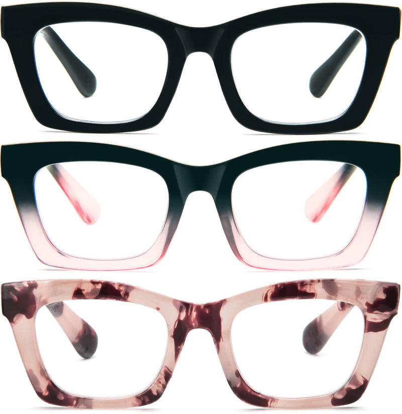 [Australia - AusPower] - REAVEE Oprah Style Reading Glasses for Women, Blue Light Blocking Cute Oversized Square Computer Readers Spring Hinge Black/Pink Leopard/Blackpink 1.5 x 
