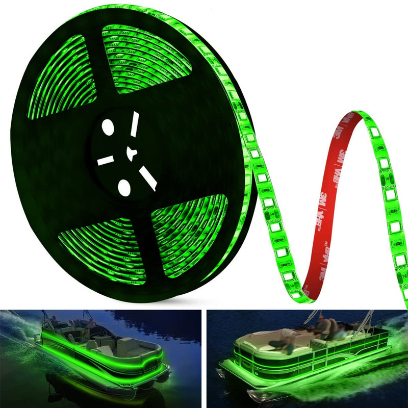 25FT LED Boat Lights, Waterproof Marine Pontoon Led Strip Lights, Boat Deck Interior Light, Boats Accessories, Under Gunnel Lighting, Night Fishing Light for Pontoon Fishing Boats (Green) Green (25FT)