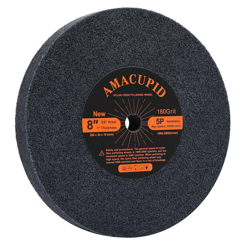[Australia - AusPower] - Brushed Nylon Fiber Buffing Wheels 8 Inch 5P Hardness. for Bench Grinder Polishing Machine. Polishing Soft Materials Such as Copper and Aluminum. 5/8 Inch Arbor, 1 inches Thickness, 180 Grit 