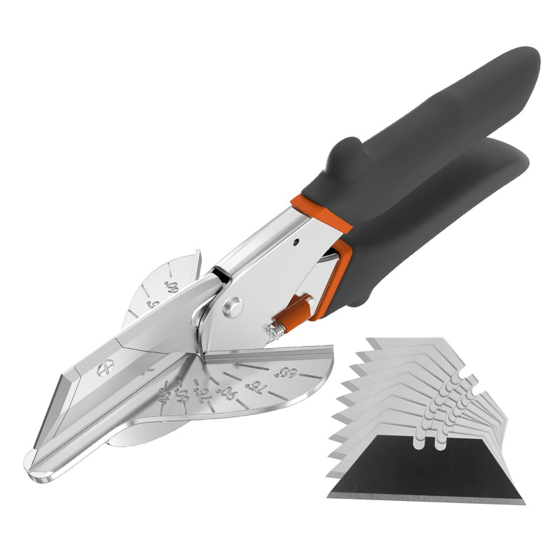 [Australia - AusPower] - GARTOL Multi-Angle Miter Shear Cutter with 10 Extra Blades, 45-135 Degree Adjustable Scissors for Wood Trim, Quarter Round and Crafting 