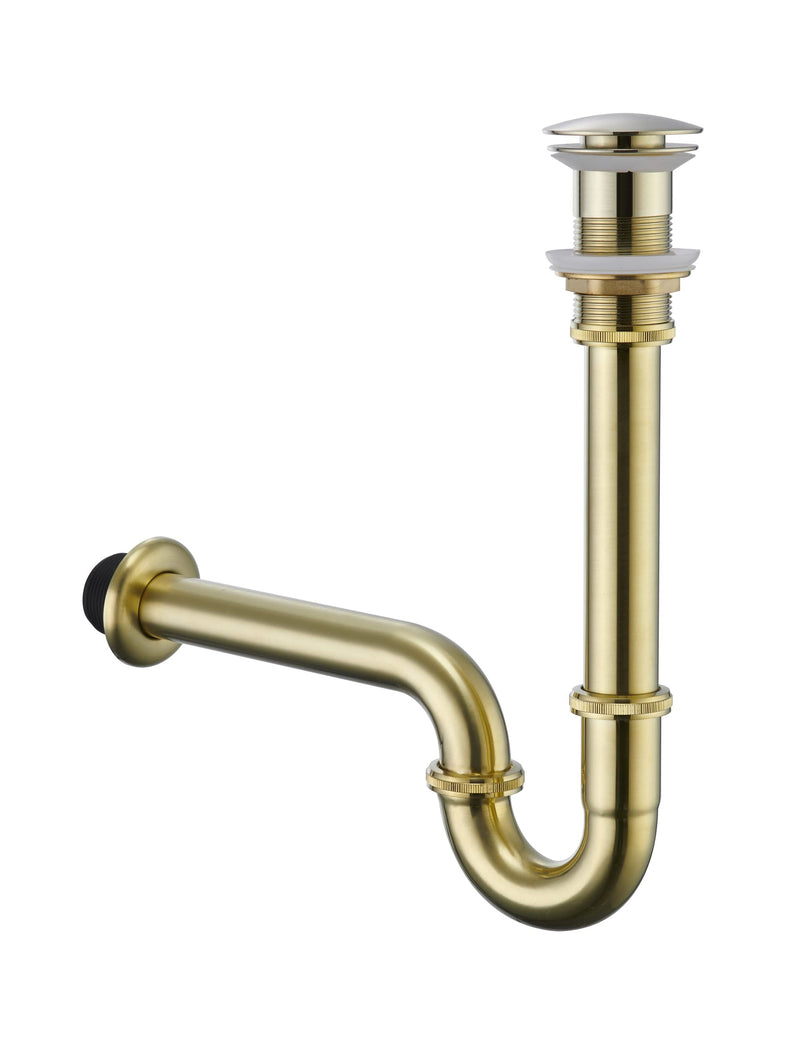 Sink Stopper U Trap Set, Brass Construction U-Shape 1-1/4 inch Slip Inlet Drain, Sink Drain Stopper Set NO Overflow, US/CA Standard, Pls Measure ur Sink Hole Size Before Order, Brushed Gold U-Stopper NO Overflow 03-gold