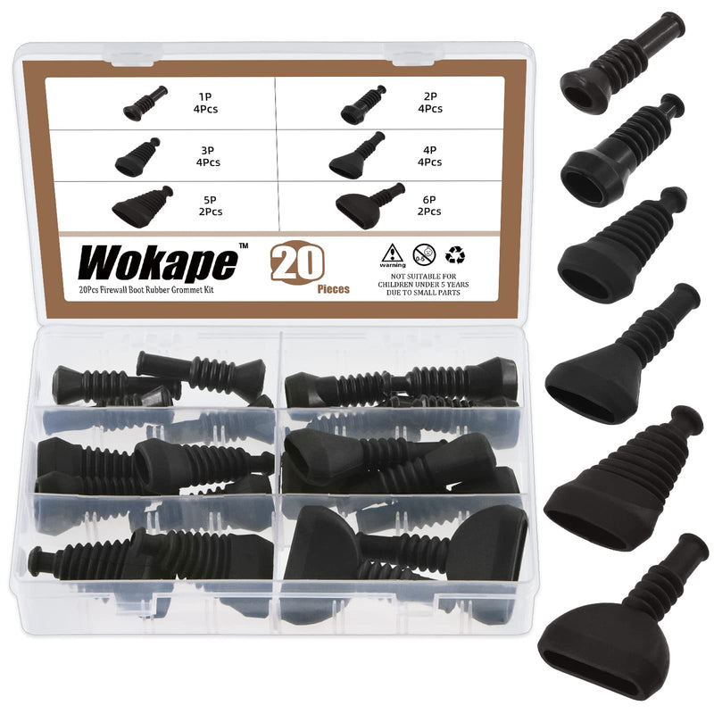 20Pcs Universal Firewall Boot Assortment Kit for Most Vehicle Accessories Wire Boot, 6 Sizes Firewall Rubber Grommets Automotive Universal Connector Wire