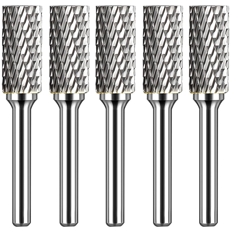 SB-5 Carbide Burr Set Tungsten Die Grinder Bits (1/2" Head Dia X 1" Cutter Length) with 1/4" (6.35mm) Shank for Die Grinder Bits Drill Rotary Tools Cylinder Shape (Pack of 5)