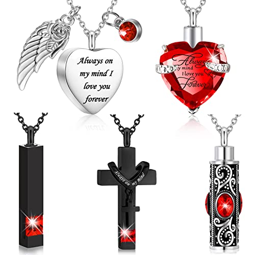 Fumete 5 Pcs Urn Necklaces for Ashes Cremation Keepsake Red