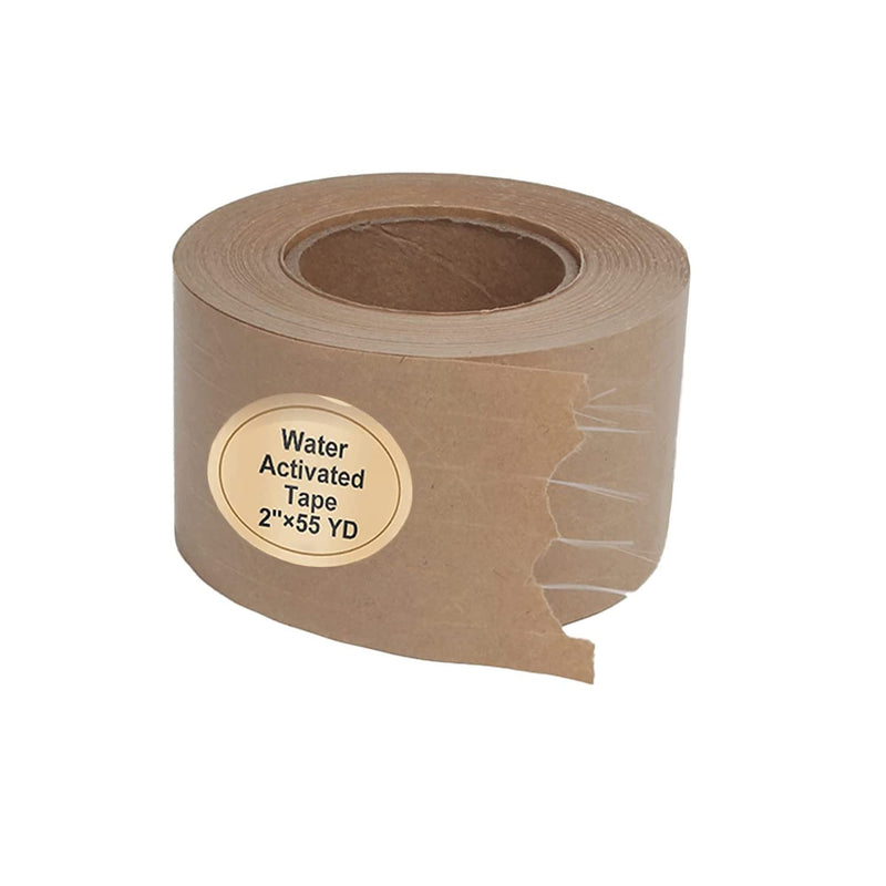 TooCust Water Activated Tape Fiber Reinforced Packing Tape Kraft Tape 2”X 165 feet Per Roll Brown Tape Gummed Paper Tape for Heavy Duty Packaging and Shipping Writable Eco-Friendly Biodegradable 1