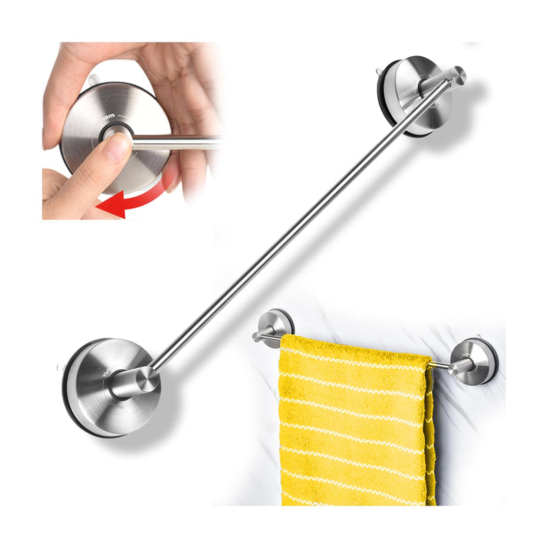 YOHOM Suction Cup Towel Bar for Shower 17 Inch Stainless Steel Bathroom Towel Rack Suction Washcloth Holder Vacuum Hand Towel Bar for Glass Shower Door Removable Towel 17inch-silver