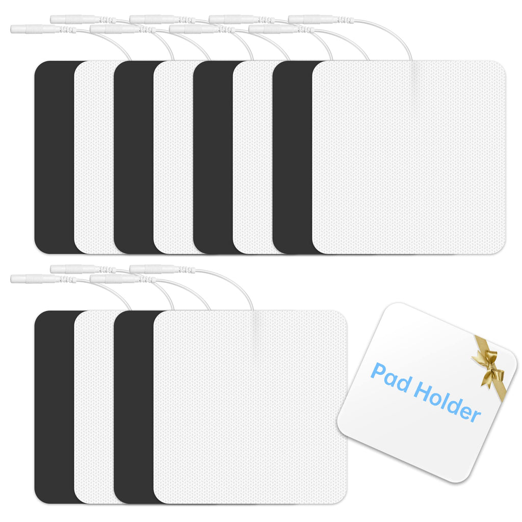 Extra Large Tens Unit Replacement Pads 4'' x 4" (12 Pcs) with Pad Holder, Reusable and Self-Stick Electrodes TENS Pads Compatible with AUVON TENS 7000 EMS Machine (Latex-Free and NonIrritating) 1