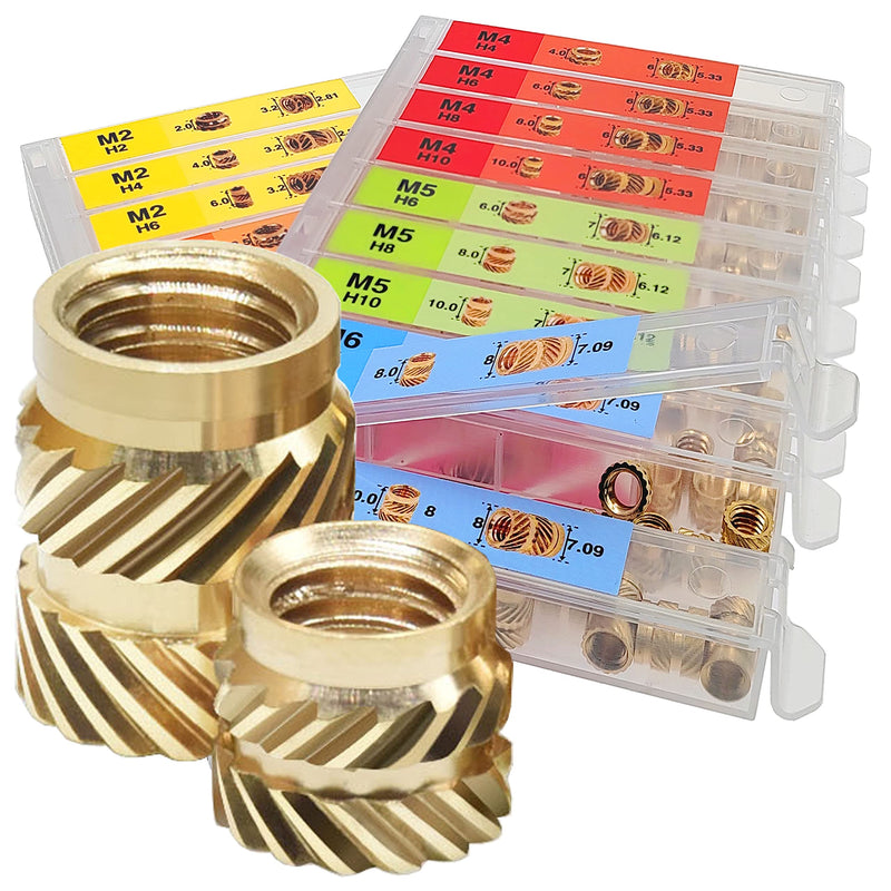 [Australia - AusPower] - EEEEE M2 M2.5 M3 M4 M5 M6 (350pcs) metric Threaded Inserts for plastic Heat set insert Knurled Nut Insert Threaded Brass Insert Assortment Kit for 3D Printing Injection Molding press thread nuts M2 M2.5 M3 M4 M5 M6 350pcs 