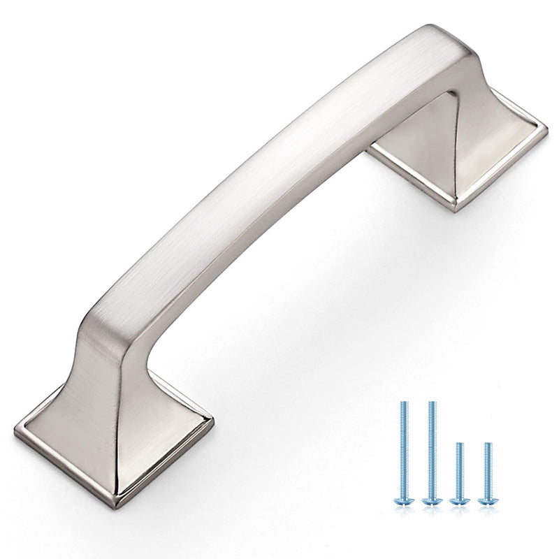 Ravinte Solid 3 Inch Big Square Foot Cabinet Pulls Brushed Nickel Arch Pull Kitchen Cabinet Handles Satin Nickel Drawer Pulls Kitchen Cabinet Hardware Silver Cabinet Drawer Handles-10 Pack 10