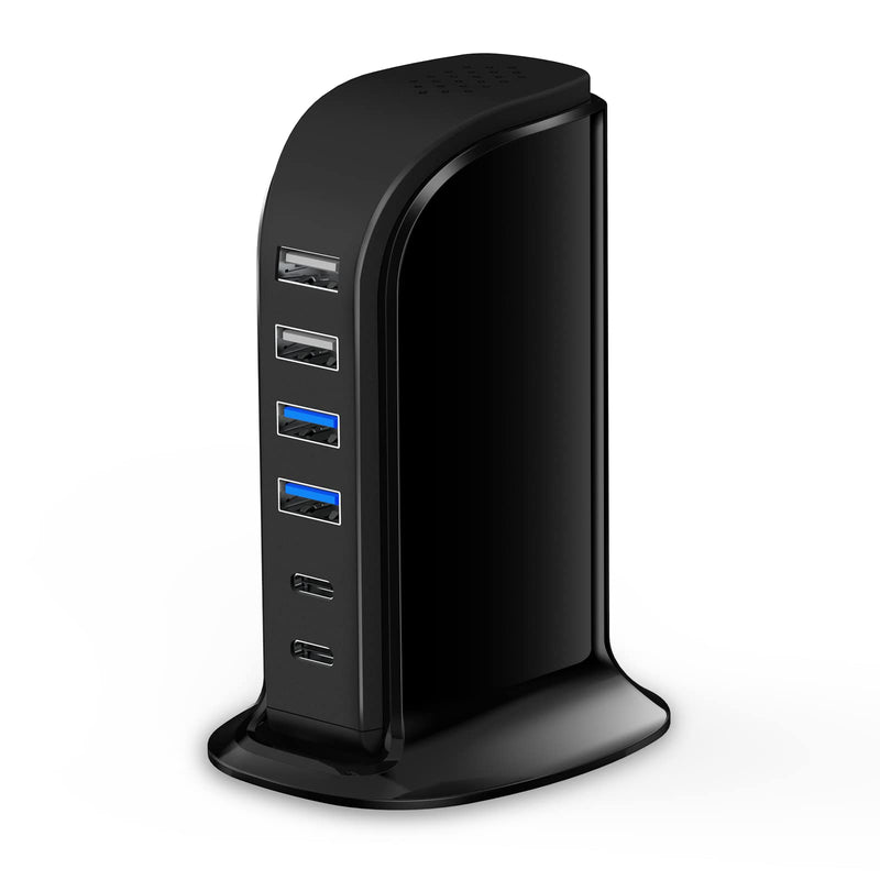 [Australia - AusPower] - USB C Charger Block Upoy, Chargers for Multiple Devices Dual Type C 45W Total, 6 Ports USB Charging Station for iPhone, Ipad, Iwatch, Desk Accessories & Workspace Organizers black usb c charger block 