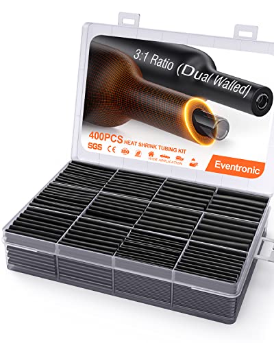 Eventronic 400-Piece Heat Shrink Tube Set, 3:1 Shrinkage, IP65 Waterproof Heat Shrink Tube with Adhesive, Total 40.5 m, Ideal for Electrical Insulation and Wire Connectors, Never Fade 400 Pièces, 45mm, Noir