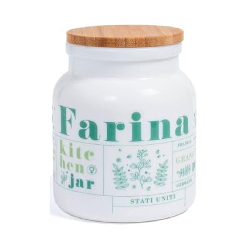 Bormioli Rocco Victoriana 33.75 oz. Opal Glass Jar with Bamboo Lid for Dry Foods or Household Items, Retro Flour Deco, Set of 6 Victorian