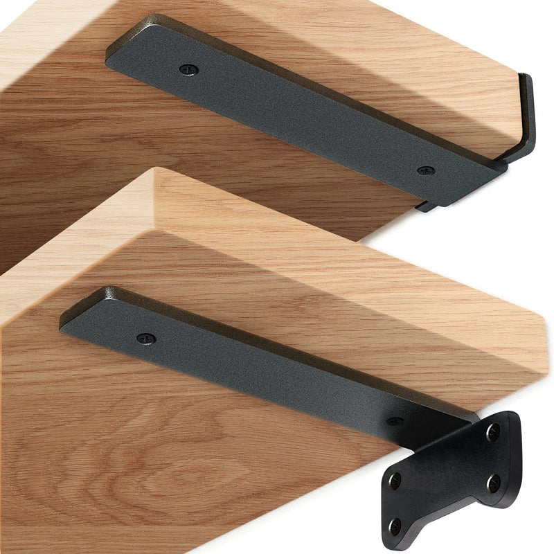 Shelf Brackets Heavy Duty Industrial L Shelf Bracket - 0.2 Inch Thick Premium Solid Steel Shelf Supports, Black Rustic Wall Brackets for Shelves - 12 Inch Floating Shelves Hardware (6 Pack) 12 Inch-6 Pack