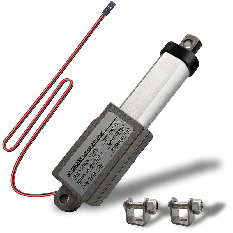 [Australia - AusPower] - UYGALAXY 1.2" Stroke Micro Electric Linear Actuator 12V - 32N/7.2lb Speed 1.2"/sec Mini Waterproof Metal Mini Motion Actuator with Mounting Bracket for DIY Robot Cabinet Drawer Shutter Cosplay 1.2inch Without Switch 