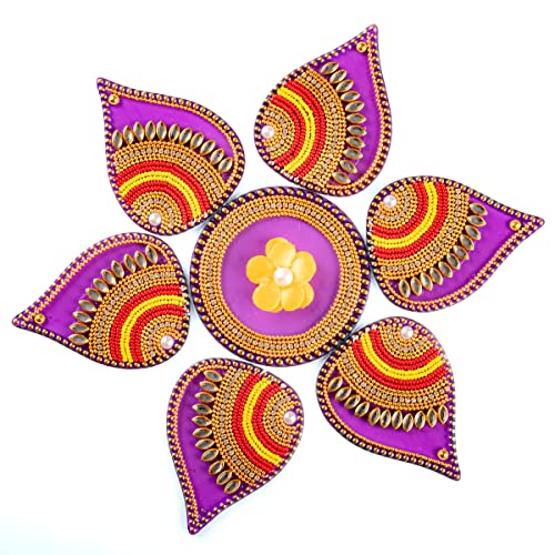 Floor Rangoli Acrylic Handcrafted Indian Traditional Home Décor for Festival Wedding Party Wall Interior Decoration and Gifting (Purple) Purple