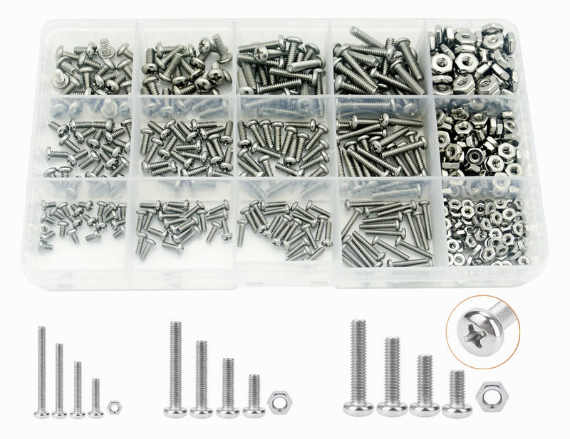 [Australia - AusPower] - 480Pcs #2-56#4-40#6-32 UNC Stainless Steel Phillips Pan Head Machine Screws Nuts Assortment Kit #2-56，#4-40，#6-32 