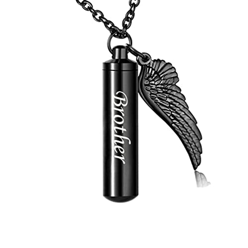 Black Bullet Urn Necklaces for Ashes Angel Wing Charm Cremation Jewelry Stainless Steel Keepsake Memorial Pendant Brother