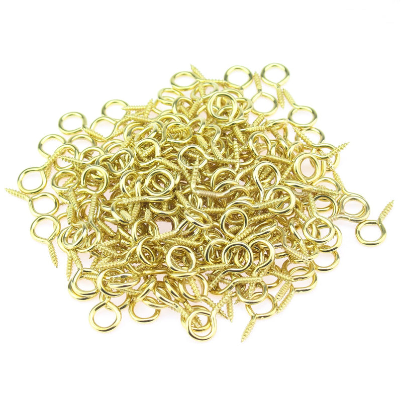 [Australia - AusPower] - 200 Pieces 0# Screw Eyes, Screw in Eye Hooks, Metal Screw Eye Pins Hooks, Brass Plated Steel Screw Eyes, Gold 0# 