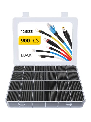 Eventronic Heat Shrink Tubing Set 900 Pieces 12 Sizes 1-12.7 mm 45 mm Black | Heat Shrink Tubing IP56 Water Protection Black 45mm Long 12 Sizes from 1-12.7mm for Cable Protection, Repair and Insulation 900 Pezzi, 45mm, Nero